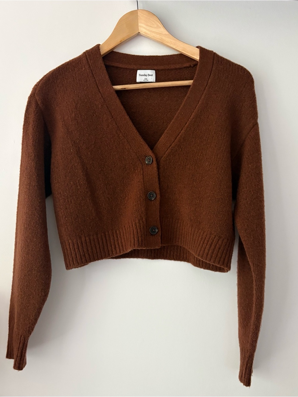 Aritzia Sunday Best Merino Wool Cropped Cardigan XXS Brown